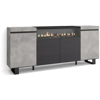 SKRAUT HOME Sideboard, Schrank, Küche, Schrank, Flurmöbel, 200x35x87cm, 4 Türen, Elektrischer Kamin, Industriedesign, Moderner Stil, Zementgrau _ 60_12