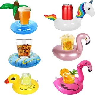 6 Stück Getränkehalter Pool Aufblasbar, Schwimmring für Getränke | Schwimmende Becherhalter für Poolparty, Badewanne, Strandparty und Hawaii Party