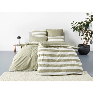 Wendebettwäsche »Jannis, GOTS zertifiziert, in den Qualitäten Renforcé und Biber, atmungsaktiv, Flächengewicht 115 g/m2, hergestellt aus 100% Bio-Baumwolle, Bett- und Kopfkissenbezug mit Knopfverschluss«, (2 tlg.), Bettwäsche, 89669003-0 seegrün/weiß...