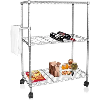 casa pura Küchenwagen schmal mit Rollen und 3 Etagen - Kücheninsel Metall Rollwagen verchromt Allzweckwagen - 75B x 35T x 93H cm Rollregal für Küche, Badezimmer und Büro mit Feststellbremse (Vigo)