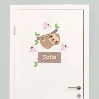 Klebekerlchen® Türaufkleber personalisiert mit Namensschild – Türschild Kinderzimmer & Babyzimmer Wandtattoo – selbstklebende Wandsticker - Kinderzimmer Deko Junge & Mädchen – Faultier