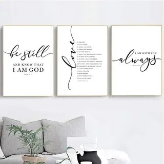 MHLCMG Leinwand Malerei Christliche Bibel Schrift Zitat Bilder Wandkunst Schwarz Weiß Poster Kunstdruck Bild Wand Wohnzimmer Schlafzimmer Dekor Kein Rahmen (3X60X80CM)