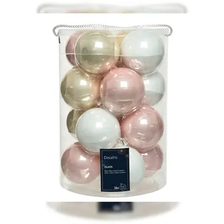 Christmas Decorations Weihnachtskugeln Glas 8cm 16 Stück - Puderrosa / Perle / weiß rosa
