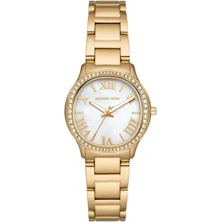 Quarzuhr MICHAEL KORS "SAGE 31 mm" Armbanduhren gelbgoldfarben Damen Quarzuhren Armbanduhr, Damenuhr, Perlmutt-Zifferblatt, analog