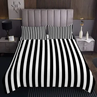 Tbrand Schwarz-Weiss Tagesdecke 240x260cm Minimalismus Blüte Steppdecke für Kinder Jungen Mädchen Streifen einfach Softest Bettüberwurf Schwarz Kuscheldecke Bunte Gesteppte Decke Wohndecke 3St