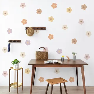 Wandtattoo Blumen Kinderzimmer Mädchen - 36 Stück Gänseblümchen Wandsticker Weiß, Selbstklebende Wandaufkleber für Babyzimmer, Wohnzimmer & Fenster Deko, 6 Bögen je 15x20cm