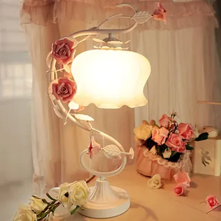 Vintage Blume Tischlampe Nachttischlampe Leselampe Bett Modernes Design Schöne Handgemachte Keramik Rose Form Tischleuchte LED klemmlampe Bett Leselampe Kinder Geeignet Für Schlafzimmer Wohnkultur