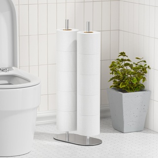 Toilettenpapierhalter Stehend (mit Reservefunktion), freistehender Toilettenpapierhalter mit großer Kapazität und Doppelstange, Klopapierhalterung aus Edelstahl für Badezimmer