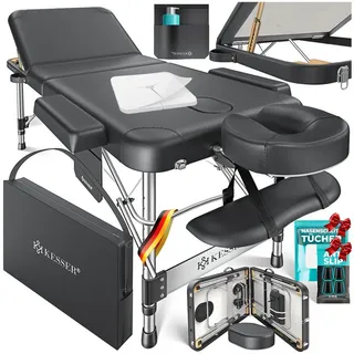 Kesser KESSER® Mobile Massageliege klappbar & höhenverstellbar 3 Zonen Massagebett Massagetisch Kosmetikliege Breit Therapieliege Aluminium + 10x Gesichtsauflage mit Kopfstütze Armlehnen & Tasche