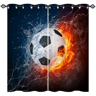 ANHOPE Sport Thema Flamme Fußball Vorhänge mit Ösen Blickdichte Gardinen Thermo Vorhang Blackout Curtain Schlafzimmer Wohnzimmer Kinder Jungen Mädchen Verdunklungsvorhänge 2er Set H 138 x B 117 cm