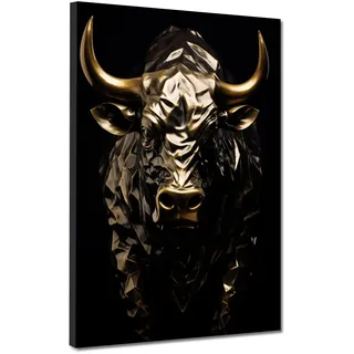 Stier Gold Style Kunstdruck Leinwandbild Wandbild XL Wanddeko Größe 30x40x2cm