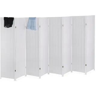 Relaxdays Paravent Raumteiler, HxB: 170 x 320 cm, faltbarer Raumtrenner, 8-teiliger Sichtschutz, Holz & Papierseil, weiß -