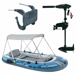 Intex Schlauchboot Set Excursion 4 mit Motor Paddeln Pumpe Verdeck Paddelboot