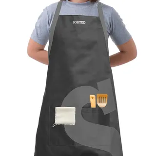 Premier Sortierte Schürze, schwarz, graues Logo, 100% Baumwolle