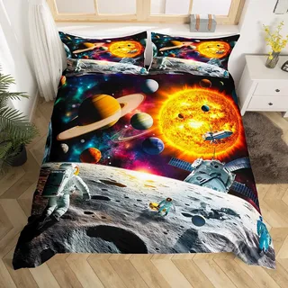 Homewish Planet Earth Bettwäsche-Set, Sonnensystem für Kinder, Bettbezug, kosmischer Bettbezug, Mystery Outer Space, Sternzeichen, Astronaut, Galaxie, Sternenhimmel, Sternbild, Schlafzimmer-Dekor