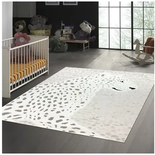 TeppichHome24 Kinderteppich Weicher Kinderzimmer-Teppich mit 3d Leoparden muster in creme grau, rechteckig grau 120 cm x 170 cm