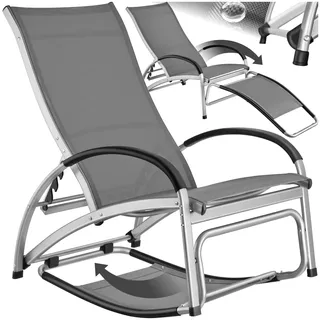 tectake® Sonnenliege 2in1, Gartenliege mit 4-Fach Verstellbarer Rückenlehne, Textilene, Aluminiumgestell, wetterfeste Relaxliege, Liegesessel für Balkon Terrasse Garten - anthrazit