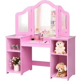Costway Schminktisch, Pink, Holz, 107x117x40 cm, Babymöbel, Kinderkommoden