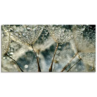 Glasbild ARTLAND "Pusteblume Regenschauer" Bilder Gr. B/H: 60 cm x 30 cm, Glasbild Blumen Querformat, 1 St., grau Glasbilder in verschiedenen Größen