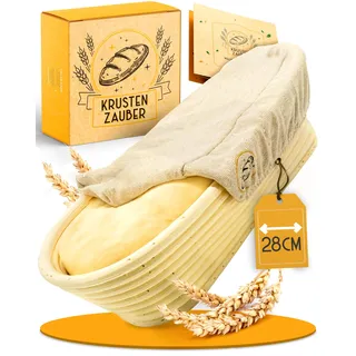 KRUSTENZAUBER Gärkörbchen zum Brotbacken oval 28cm - Ovaler Gärkorb aus Rattan mit Gärtuch - Brot Backen Zubehör, Brotkorb, Brotbackform, Sauerteig Zubehör, Gärfolie Brot, Brotkörbchen