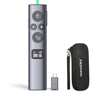 Norwii N95s Präsentations Fernbedienung mit Digitalem Zeiger für PowerPoint | 1BLE&USB‐C Verbindung2Digitaler Pointer3OLED‐High‐Deinition‐Display4Countdown Timer5Mauszeiger‐Steuerung6Anpassbare Taste