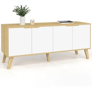 IDMarket - Skandinavisches Lowboard 140 cm Finn Holz in Buchenoptik 4 weiße Türen