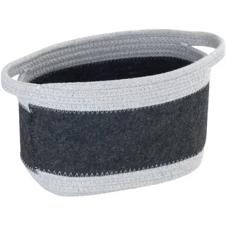 WENKO Filzkorb Bea M, Korb mit Zwei weißen Griffen, gefertigt aus recyceltem Polyesterfilz in Dunkelgrau abgesetzt mit weißem Flechtdesign, 80% Polyester / 20% Baumwolle, 5 Liter, 24 x 16 x 16 cm