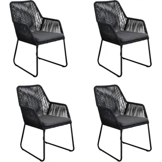 Mona Gartenstühle Rope 4er Set - Schwarz - mit Armlehnen & Rückenlehne - Inklusive Sitzkissen -  Aluminium Bein - Skandinavisches Design