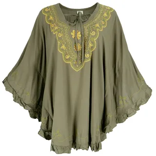 GURU SHOP Bestickter Hippie Poncho, Tunika, Kaftan, Strandkleid, Viskose | Luftig leichter Poncho, weit geschnitten, ideal für Boho-Outfits, perfekt für Strand und Urlaub. - Einheitsgröße
