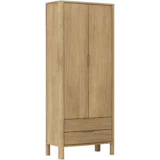 Schrank Forte aus Teakholz, skandinavisches Design, natur, 2 Türen 2 Schubladen, 80 cm breit