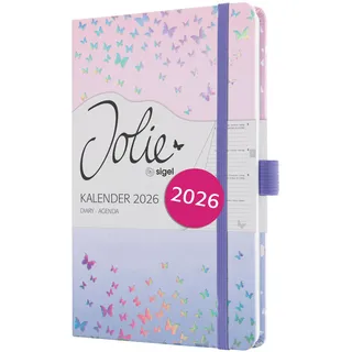 Sigel Wochenkalender 2026 ca. A5, Hardcover, Gummiband, Stiftschlaufe, Einstecktasche, 174 Seiten, vegan, Buchkalender, Terminplaner Taschenkalender Jolie