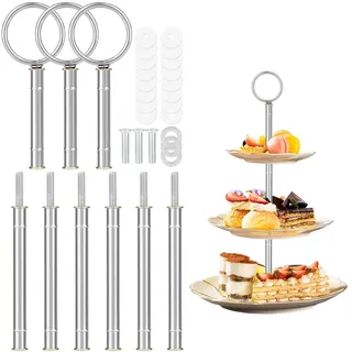 9 Pack Etageren Stangen, 3 StufigeMetallstangen Etagere Set Silber | Etagere Stäbe mit Schrauben und Unterlegscheiben,Torten Halter für Hochzeitstorte Buffet, Obsttablett Snackteller, Cupcakes