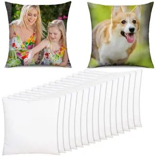 TsoLay 15 Stück Sublimation Leere Kissenbezüge 40x40cm, Weiße Kissenbezüge, Kissenhüllen Aus Polyester, Hitzeübertragung, DIY Individuelles Bild