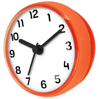 Sharplace wasserdichte Badezimmer-Uhr Mini Badezimmeruhr mit Silikagel Saugnäpfe zum Aufhängen, Funk-Badezimmeruhr, Küchenuhr, Baduhr, Quarz-Uhrwerk, feuchtigkeitsabweisend, 70 mm Orange