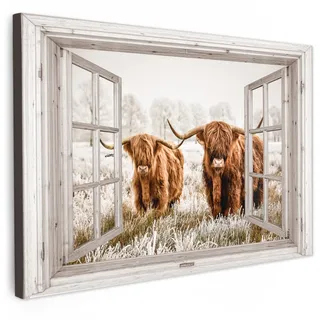 onlywow Leinwand Bilder Schottische Hochlandrinder | Gr.: 120 x 80 cm