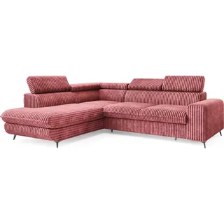 masseno Eckcouch Polyester mit Schlaffunktion L-Form 2-Sitzer Rosa