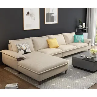 JVmoebel Ecksofa Beige Relax-Wohnlandschaft aus Samt mit Ottomane und Holzfüßen, Made in Europa beige