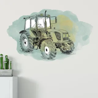 GRAZDesign Wandtattoo Traktor Trecker Kinderzimmer, Wand Aufkleber Tattoo Kinder Auto, Bauernhof Wandaufkleber für Jungenzimmer & Teenager (93x57cm, Grün)