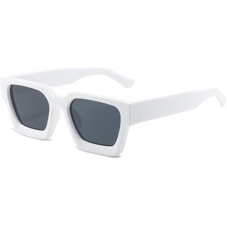 YUELUQU Retro Rechteckige Sonnenbrille Große Square Chunky für Herren Damen Trendy Sonnenbrille (Weiß -grau) - L