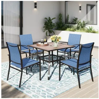 PHI VILLA Garten-Essgruppe, (5-teiliges Gartenmöbel Set Wetterfest, Gartentisch und 4 Textilene Stühle), Terrassenmöbel Sitzgruppe Outdoor für Balkon, Deck, Hof blau