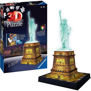 Ravensburger 3D Puzzle Freiheitsstatue bei Nacht 12596 - Das berühmte Bauwerk in New York als Night Edition mit LED