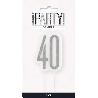 Unique Party Supplies 83868 Kerze zum 40. Geburtstag - Glitzer Schwarz & Silber Geburtstag