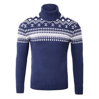 Reslad Strickpullover Reslad Rollkragenpullover Herren Grobstrick Norweger Pullover Winter (1-tlg) Strickpullover Männer Norwegermuster mit Roll Neck blau M