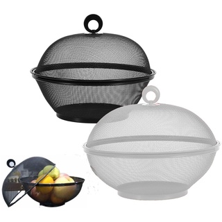 Obstschale Metall mit Fliegenschutz - dekorativer Obstkorb Vintage - Abgerundetes-Design Durchbrochener Aufbewahrung für Gemüse Obst Brot- Skandinavische Deko Korb 27x24cm (Weiß +schwarz)