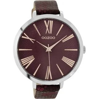OOZOO Quarzuhr Snake Look XXL Damenuhr C9171 Weinrot Mandala-ZB Lederband 48 mm