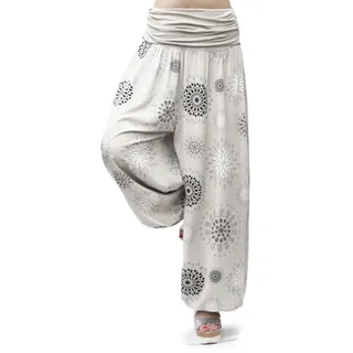 Gloop Damen Pumphose Haremhose Freizeithose Sommerhose Hose in Blumen Muster oder UniFarben HS201726, Beige 13024a33.1, M/L - M-L