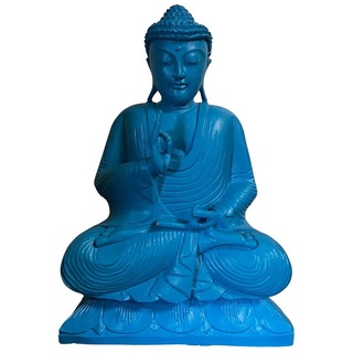 Asien LifeStyle Buddhafigur Holz Buddha Figur lehrende Geste 51cm groß blau