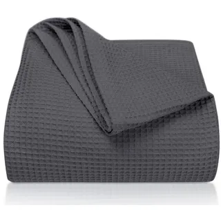 Laynenburg Tagesdecke Waffelpique aus 100% Baumwolle – Baumwolldecke, Kuscheldecke, Wohndecke als Sommerdecke, Bett-Überwurf, Couch-Überwurf, Sofa-Decke grau 150 cm x 200 cm