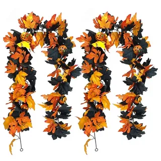 Kunstranke Herbst Girlande Ahornblätter, Ahornblatt Kürbis Herbstkranz, Sorvyzxn, Halloween Girlande Dekorationen für Tisch Kamin Fenster Außenbereich