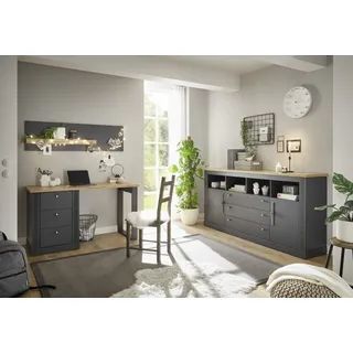 Büromöbel-Set OTTO HOME "Westminster", grau (grau dunkel), B:341cm H:170cm T:60cm, Holzwerkstoff, Metall, Arbeitsmöbel-Sets, Büromöbel-Set, im romantischen Landhausstil, exclusiv by Otto